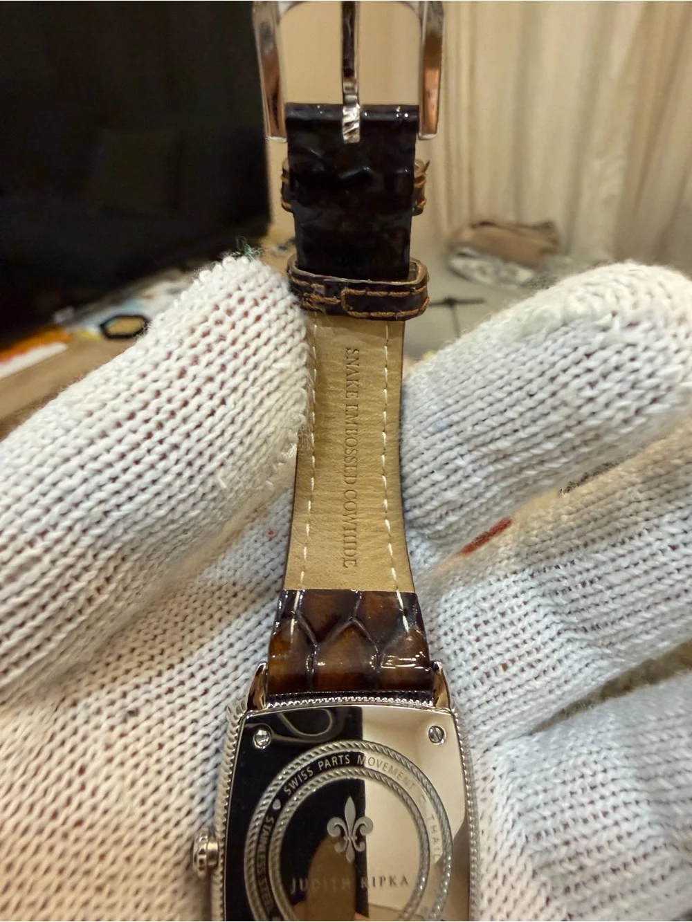 Judith Ripka Monaco Watch Brown Face Pave CZ Crystal Heart Tortoise Strap Runs